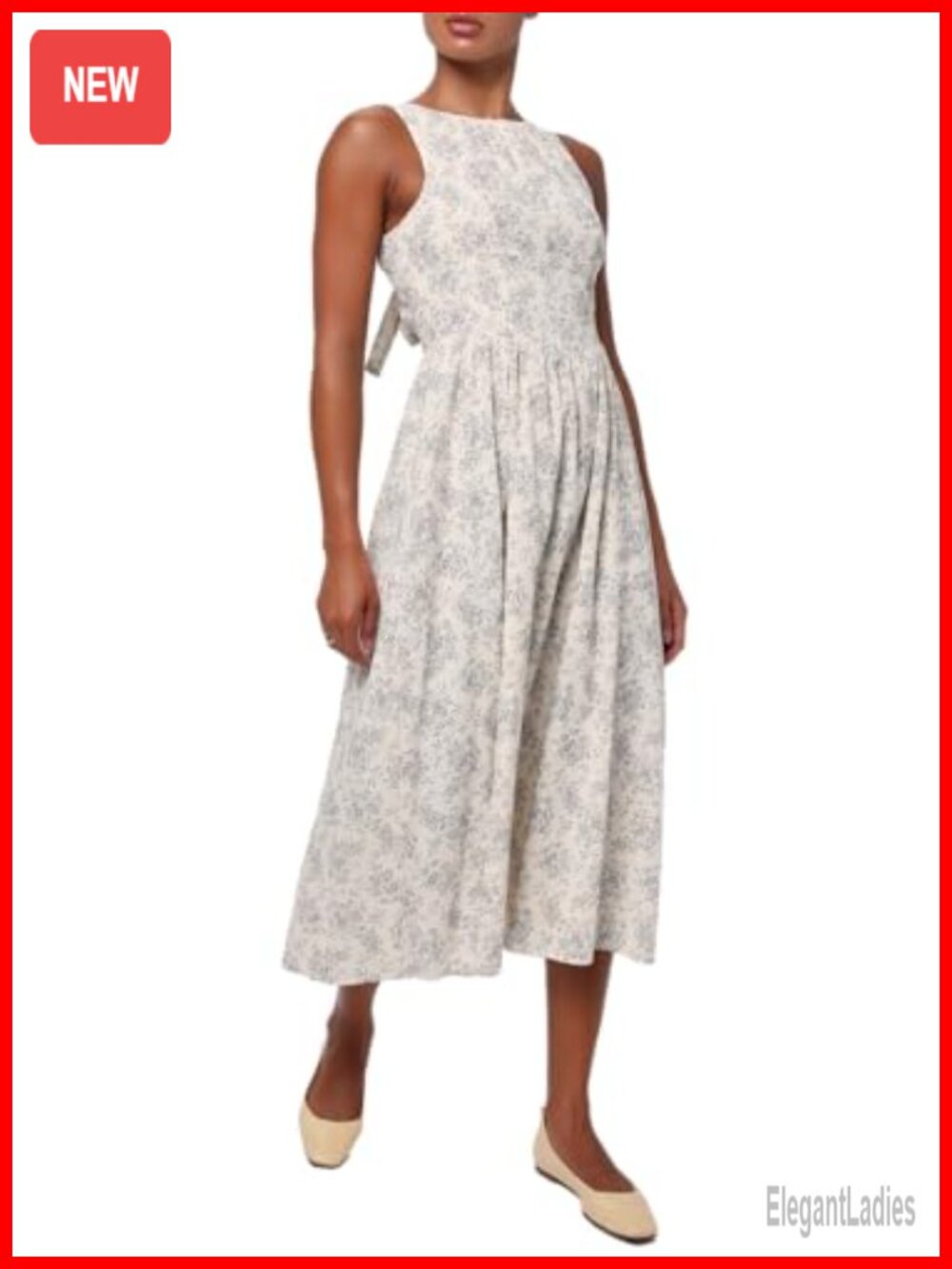Talia Toile Midi Dress Fit and Flare Sleeveless U-Neck Casual